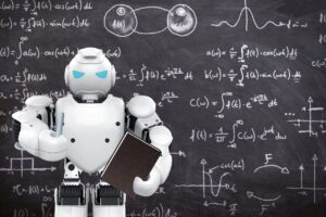 robot, teacher, blackboard